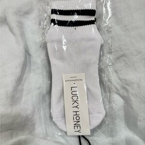 Lucky Honey Grip Socks White Socks with Black Stripes